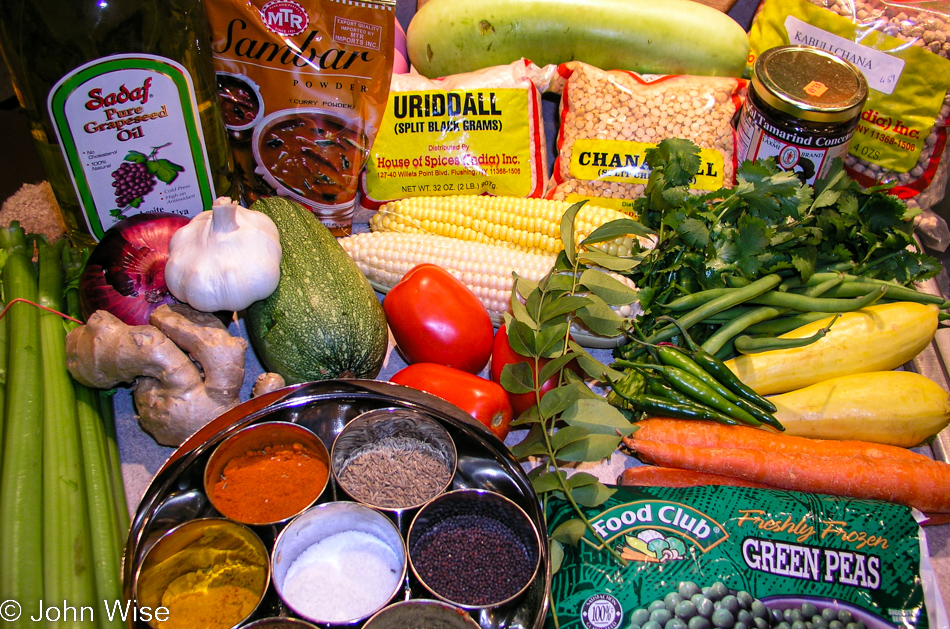 The ingredients for making Sambar