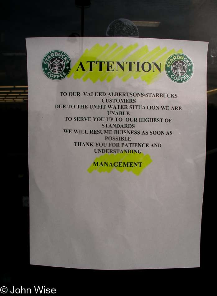 No water available in Phoenix, Arizona due to distribution problems - no Starbucks either!