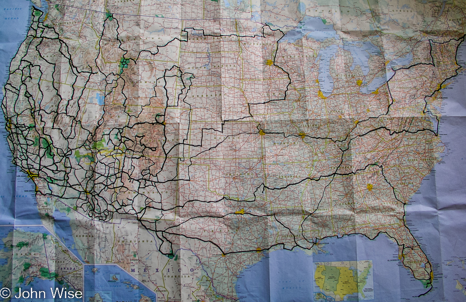 Map of the United States with highlighted roads Caroline and I have traveled in the past 5 years