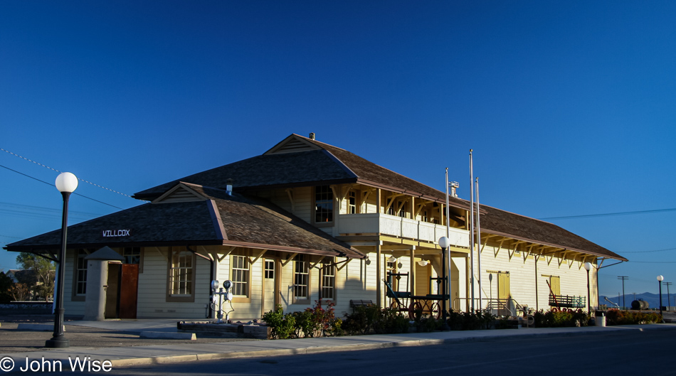 An old railway station glowing in the late afternoon sunlight in Willcox, Arizona