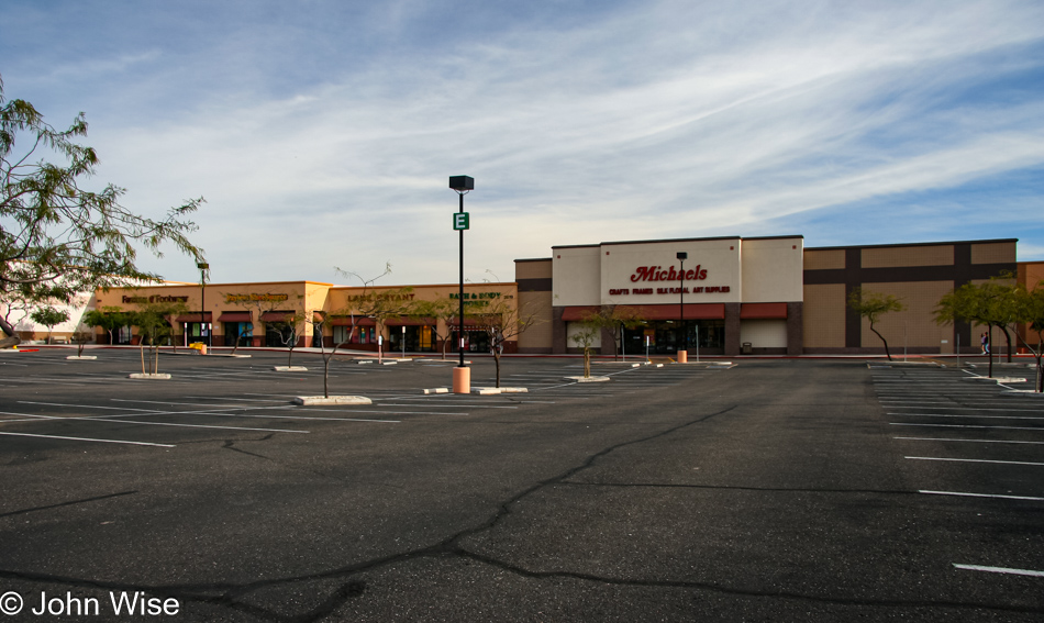 An empty parking lot on Easter Sunday in Phoenix, Arizona