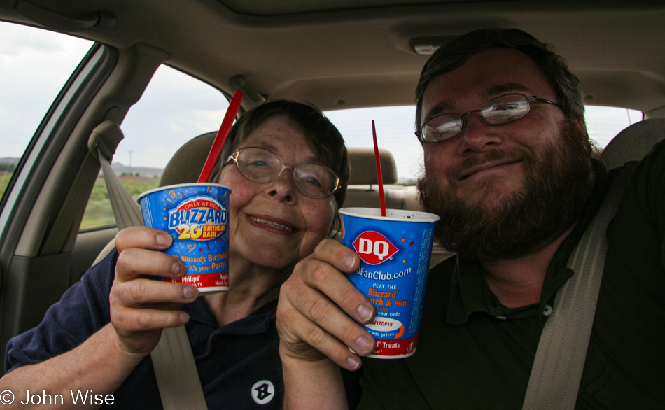 Jutta Engelhardt and John Wise enjoying a Dairy Queen somewhere in New Mexico