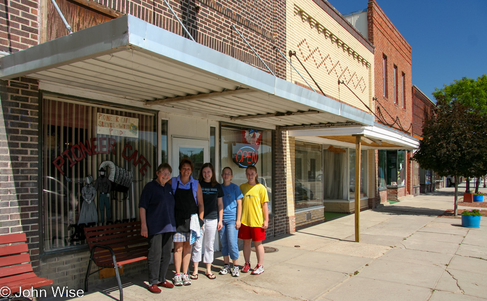 At the Pioneer Cafe in Palisade, Nebraska with Jutta Engelhardt