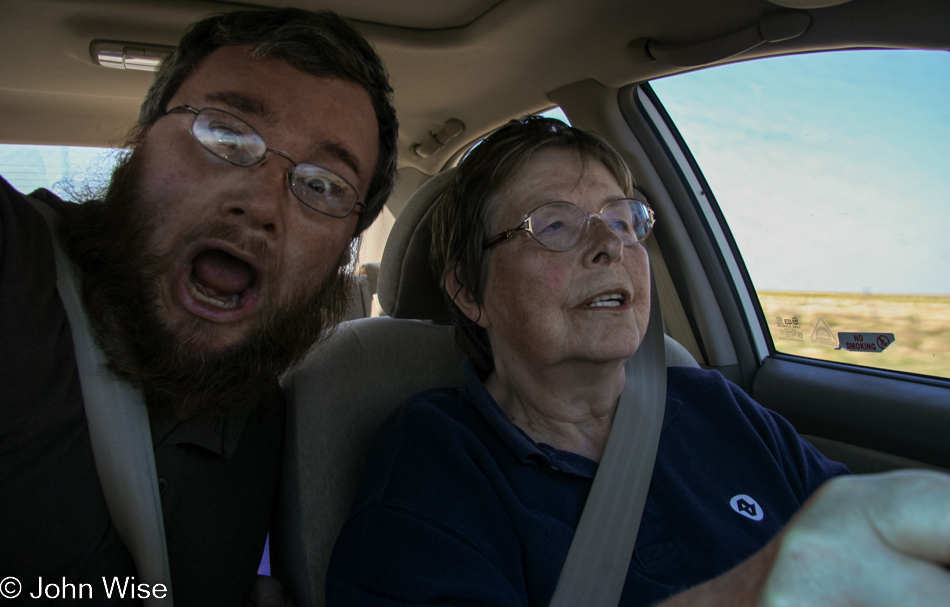 Jutta Engelhardt driving in Oklahoma with John Wise