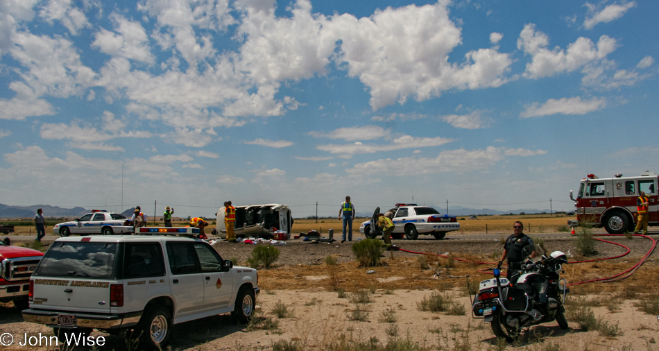 Rollover accident along the highway in Arizona