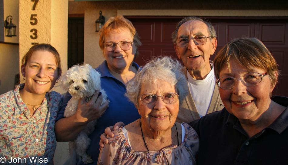 A barbecue at my mom's house tonight with Aunt Eleanor, Grandpa Herbert, my mother-in-law Jutta, Caroline, my mom Karen of course, and Guido the dog