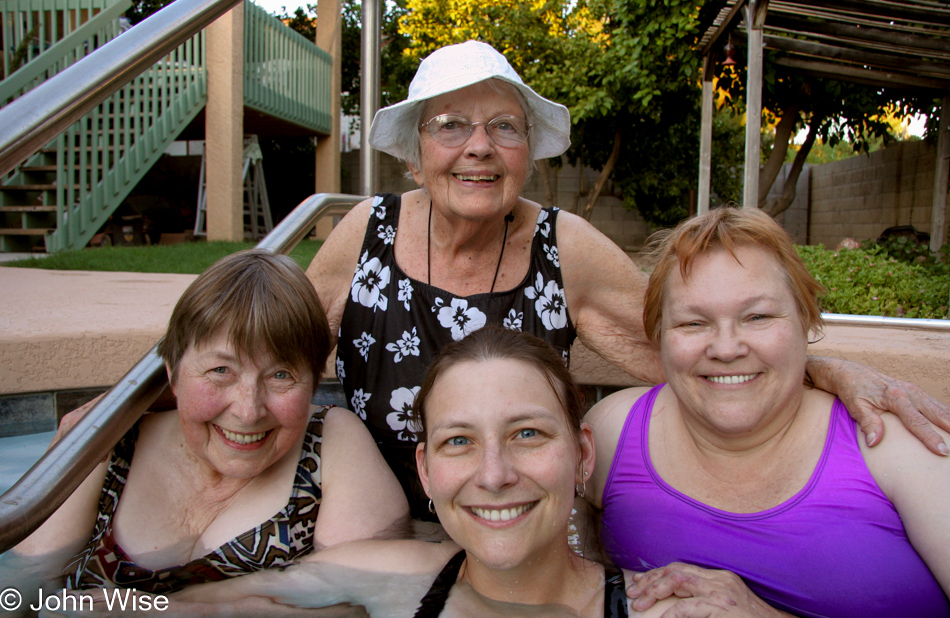 My mother Karen, Mother-in-Law Jutta, Great Aunt Eleanor, and wife Caroline Wise in the Pool in Phoenix, Arizona