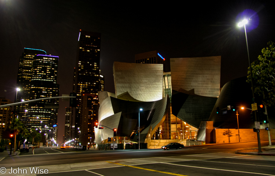 Downtown Los Angeles, California on Friday night across the street from the Disney Concert Hall designed by Frank Gehry