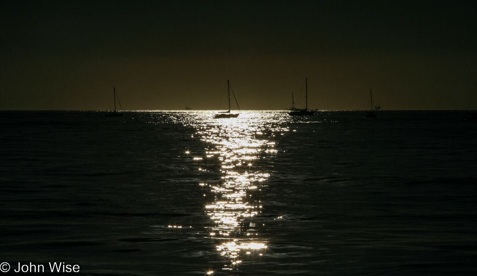 The early morning sun glistening off the Pacific Ocean in Santa Barbara, California