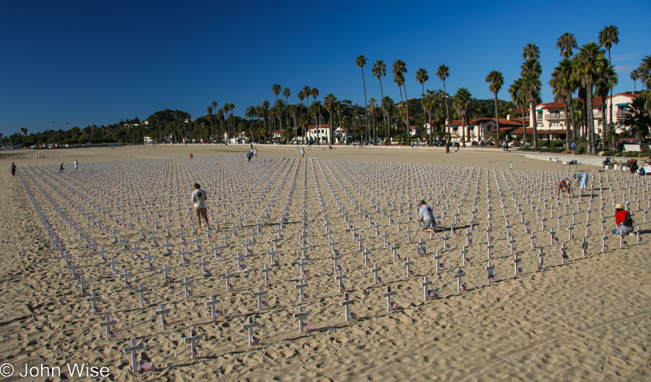 Crosses Noting Soldiers who died in Iraq on California Beach