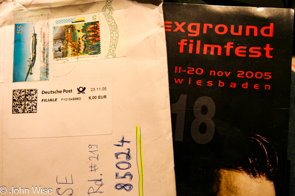 Mail from Uwe Hamm-Furholter in Aldlingen, Germany telling me of The Exground Filmfest 