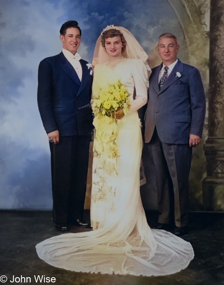 Woodrow Burns, Anna Mary Burns, and Woody's father Isaac Burnstein on my aunt and uncle's wedding day