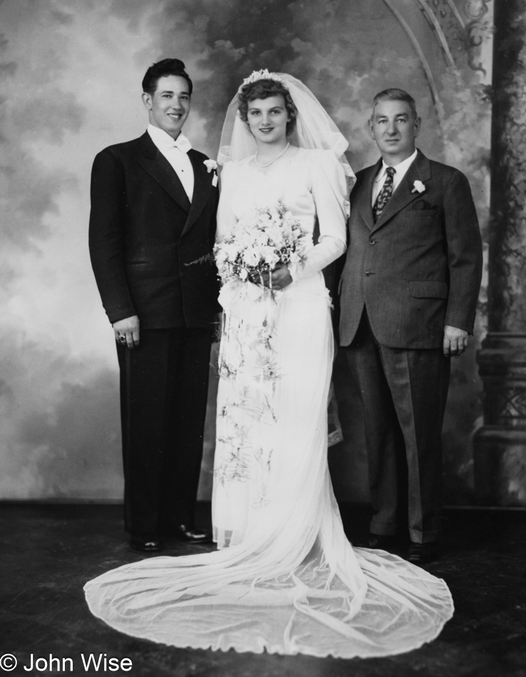 Woodrow Burns, Anna Mary Burns, and Woody's father Isaac Burnstein on my aunt and uncle's wedding day