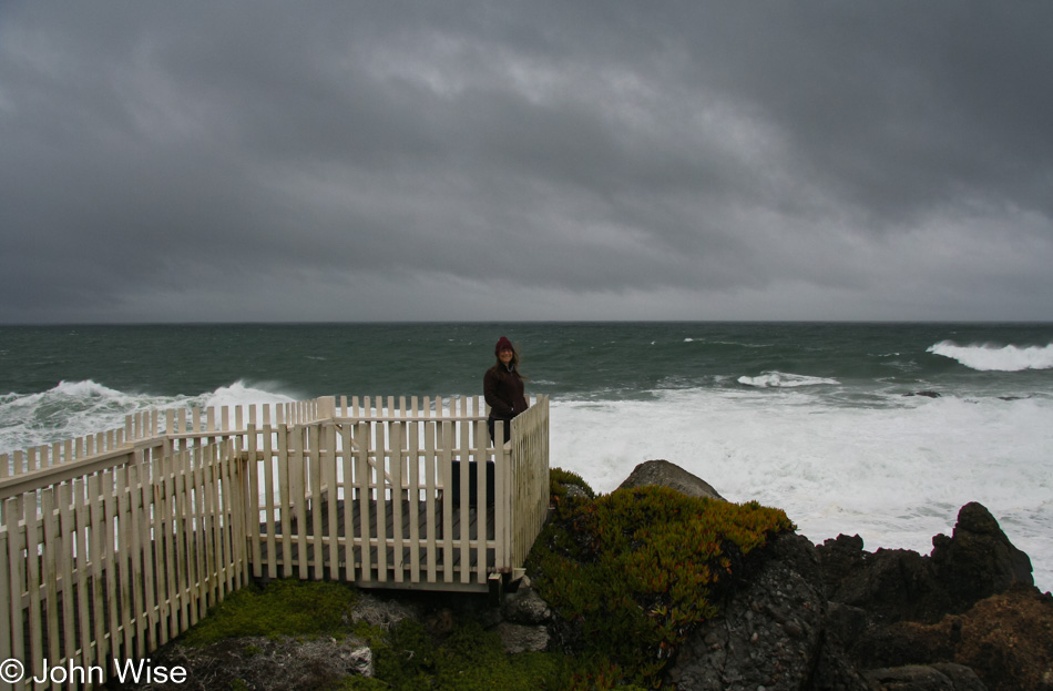 Caroline Wise at the Pigeon Point Lighthouse on the California Coast