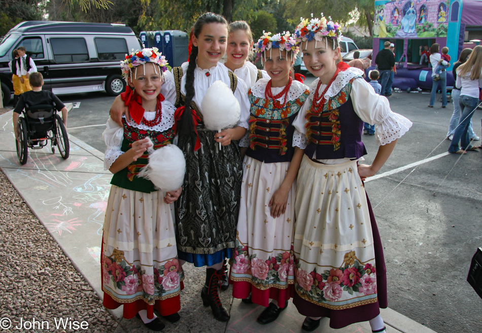 Five young ladies wearing traditional dress at a Polish Festival held this weekend in Phoenix, Arizona