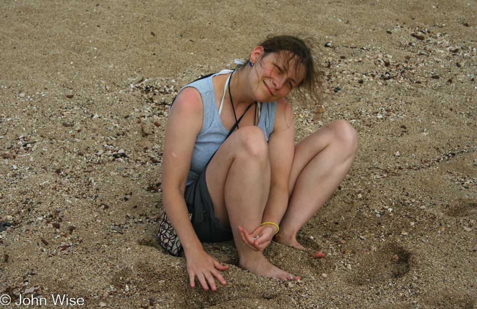 Caroline Wise on the beach in Molokai, Hawaii