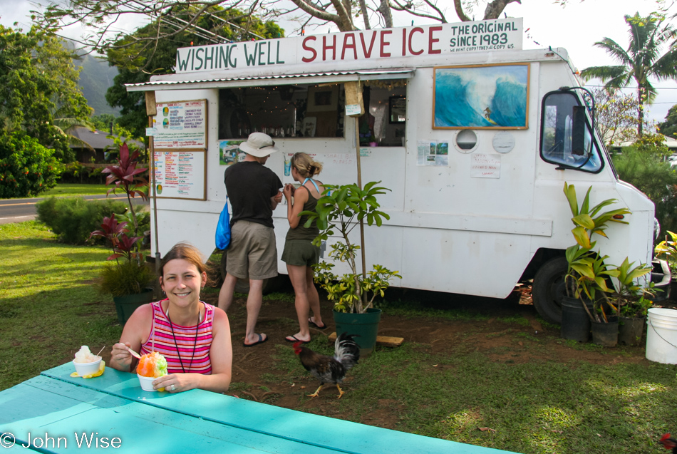 Caroline Wise at Wishing Well Shave Ice in Hanalei, Kauai, Hawaii