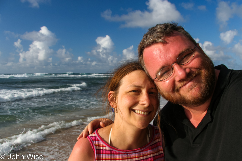 Caroline Wise and John Wise on Ke'e Beach in Haena State Park Kauai, Hawaii