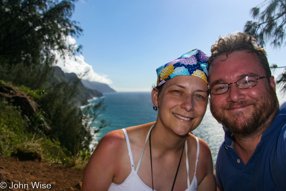Caroline Wise and John Wise on the Nā Pali Coast on Kauai, Hawaii