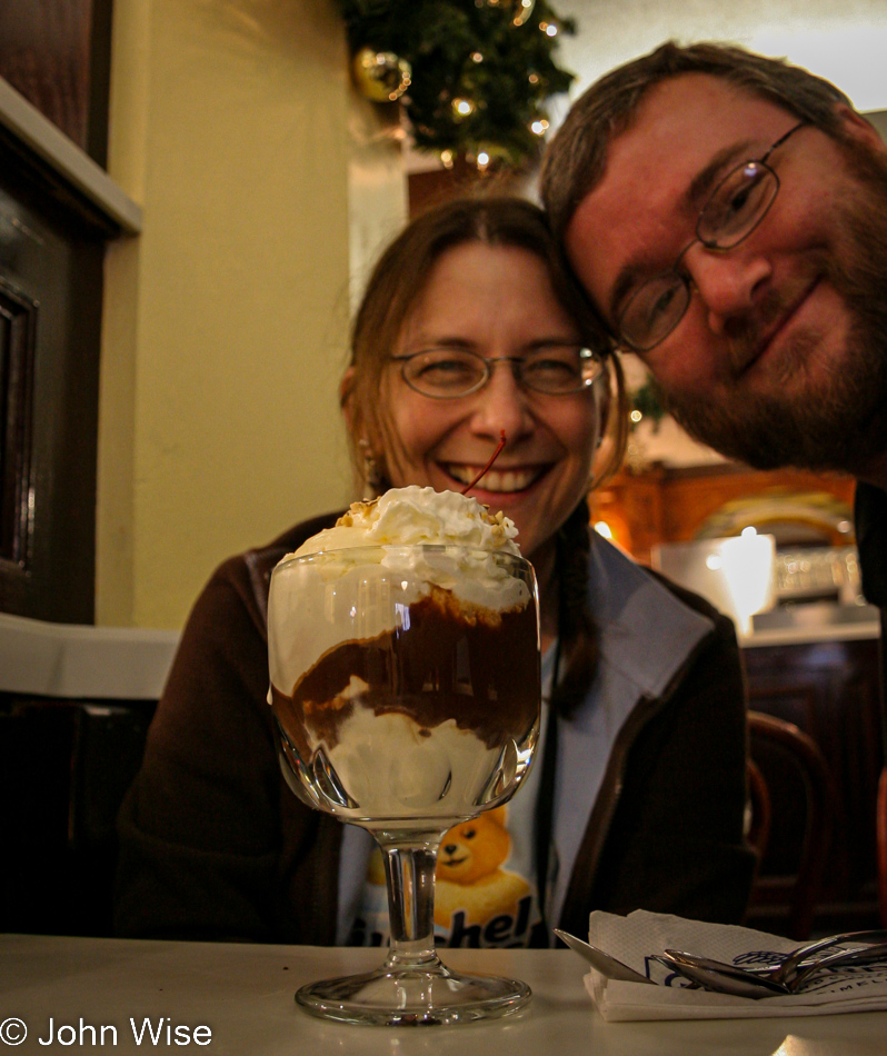 Caroline Wise and John Wise at Ghirardelli Chocolate shop in San Francisco, California