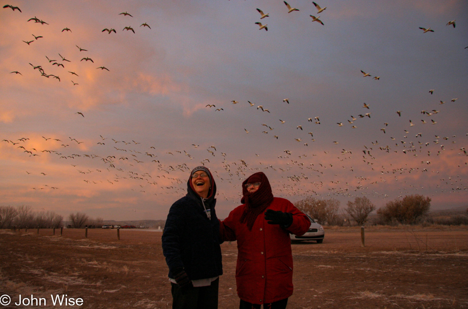 Caroline Wise and Jutta Engelhardt at Bosque del Apache National Wildlife Refuge in New Mexico