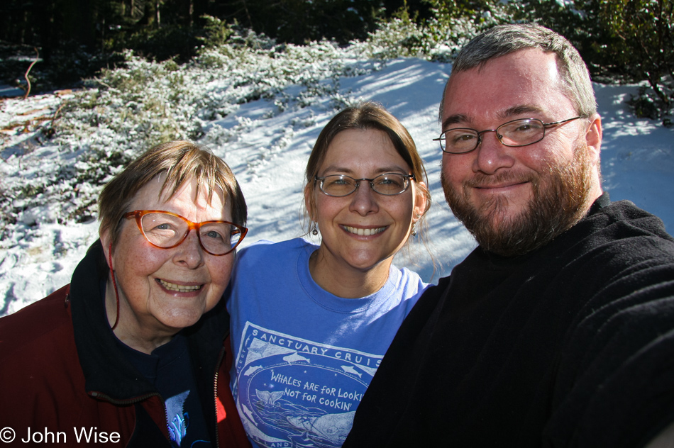 Jutta Engelhardt, Caroline Wise, and John Wise at Giant Sequoia National Monument in California