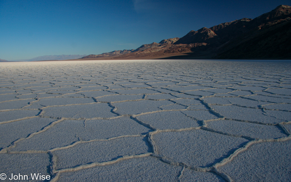 On the salt flat in Death Valley National Park at sunrise