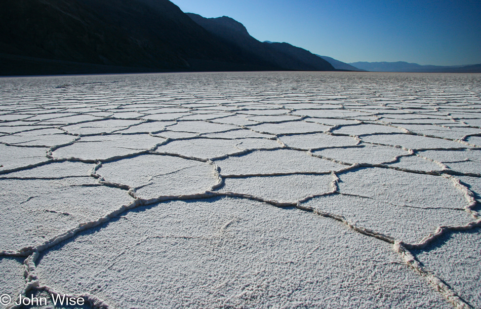 On the salt flat in Death Valley National Park at sunrise