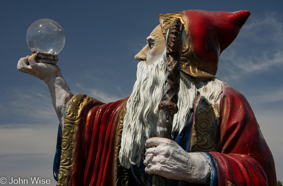 The Wizard in front of the Wizard of Odz Lamp Repair in Phoenix, Arizona