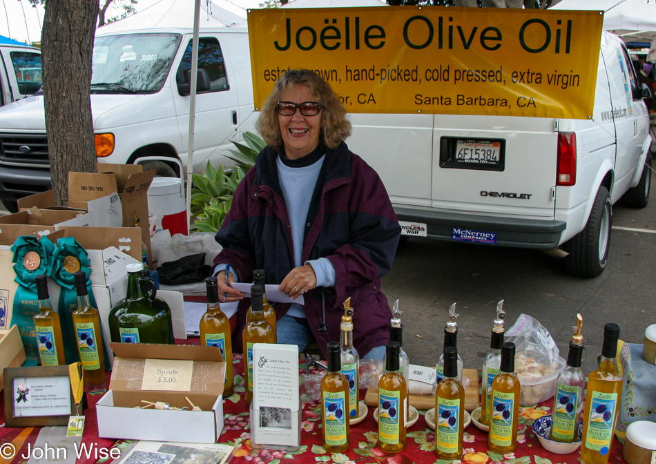 Joelle Olive Oil stand at the Santa Barbara, California farmers market