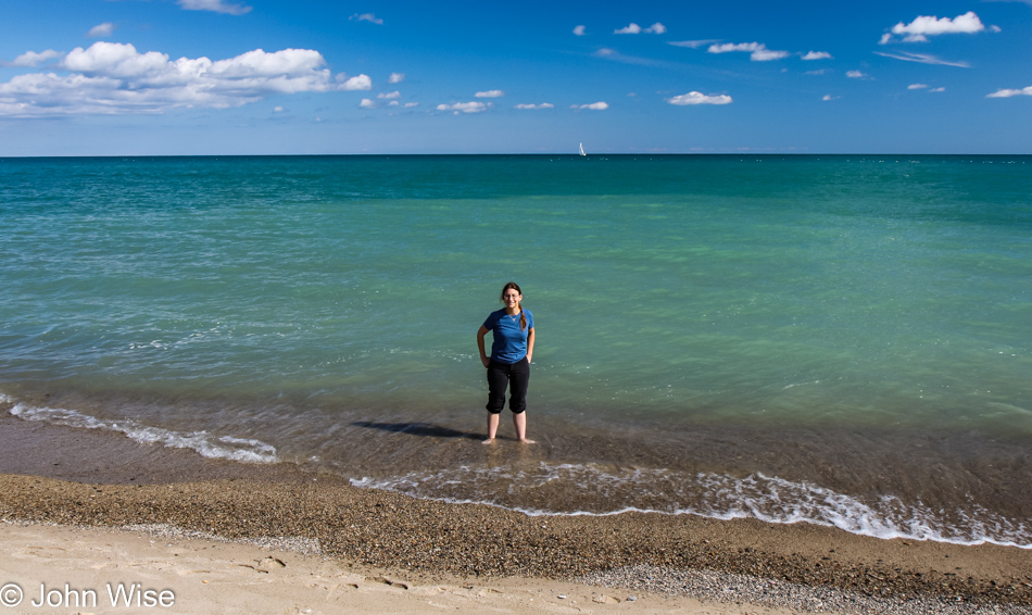 Caroline Wise standing in Lake Michigan in northern Illinois