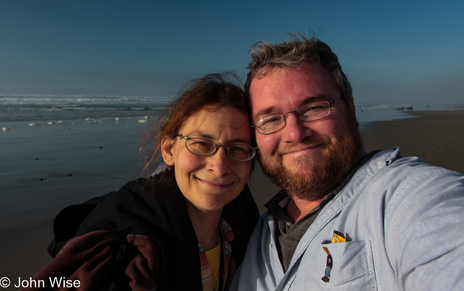 Caroline Wise and John Wise at Hobbit Beach next to Carl G. Washburne Memorial State Park in Florence, Oregon