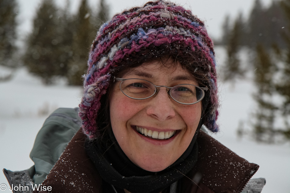 Caroline Wise on cross-country ski's in Yellowstone National Park, Wyoming