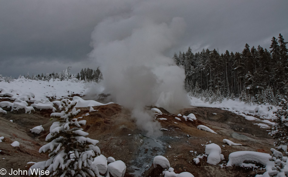 Winter at Norris Geyser Basin in Yellowstone National Park, Wyoming