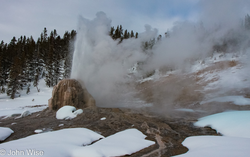 Lone Star Geyser erupting at 12:10 p.m. on January 14, 2009 in Yellowstone National Park, Wyoming