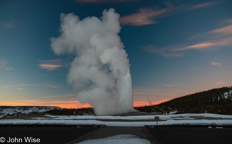 Old Faithful Geyser erupting in Yellowstone National Park, Wyoming