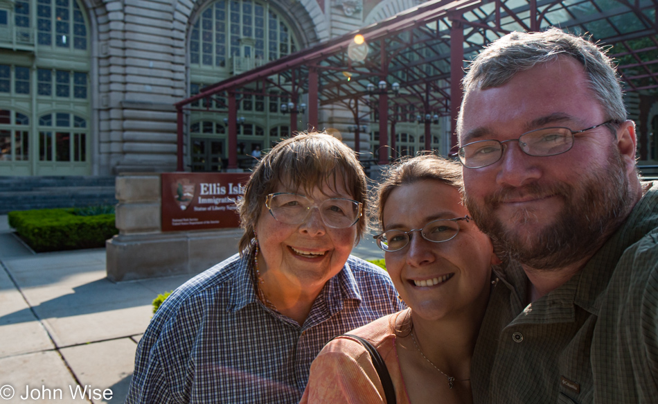 Caroline Wise, John Wise, and Jutta Engelhardt visiting Ellis Island in New York 