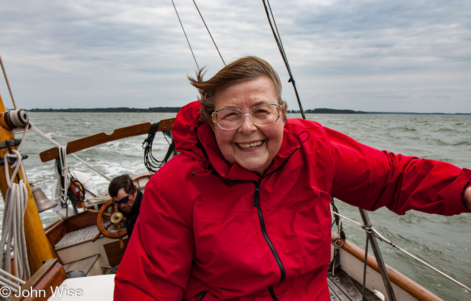 Jutta Engelhardt sailing the Lady Patty on the Choptank river part of the Chesapeake Bay in Maryland