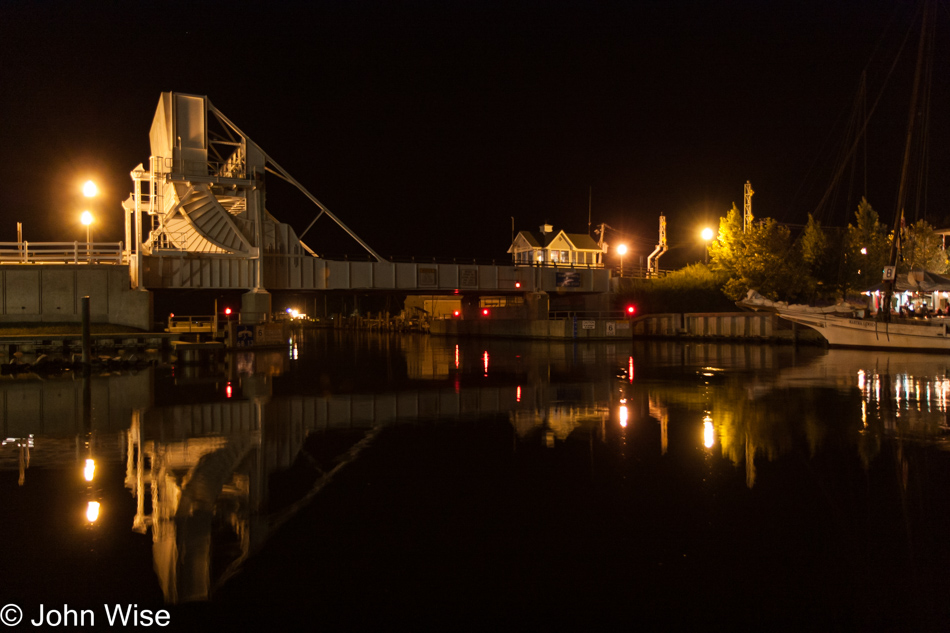 Tilghman Island draw bridge in Maryland at night