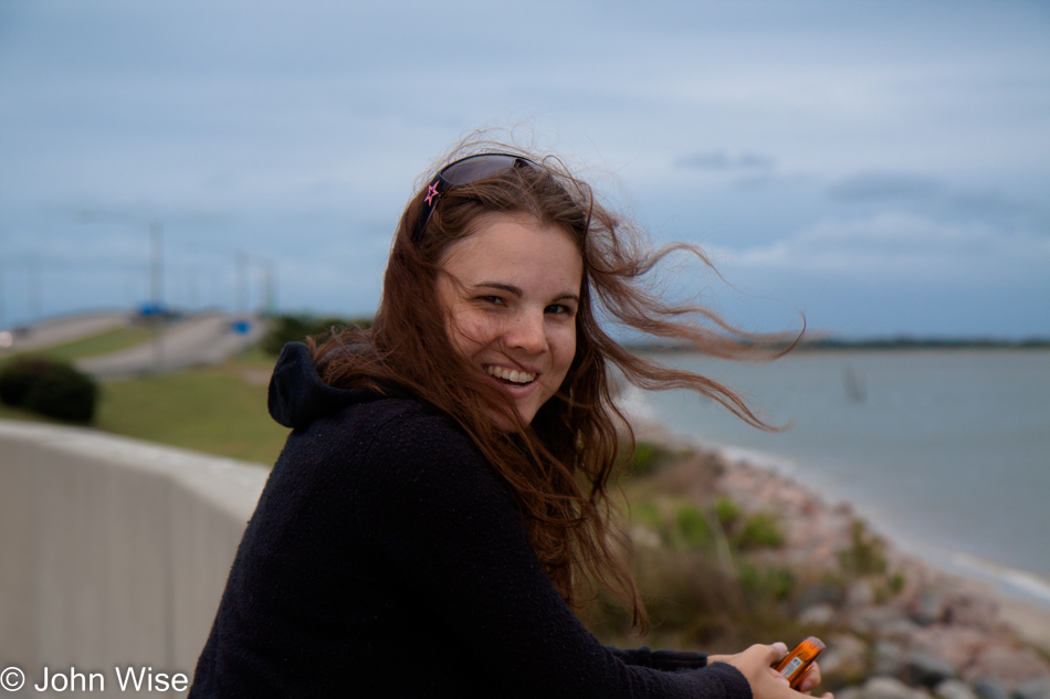 Jessica Aldridge roadside on the Chesapeake Bay bridge and tunnel in Virginia