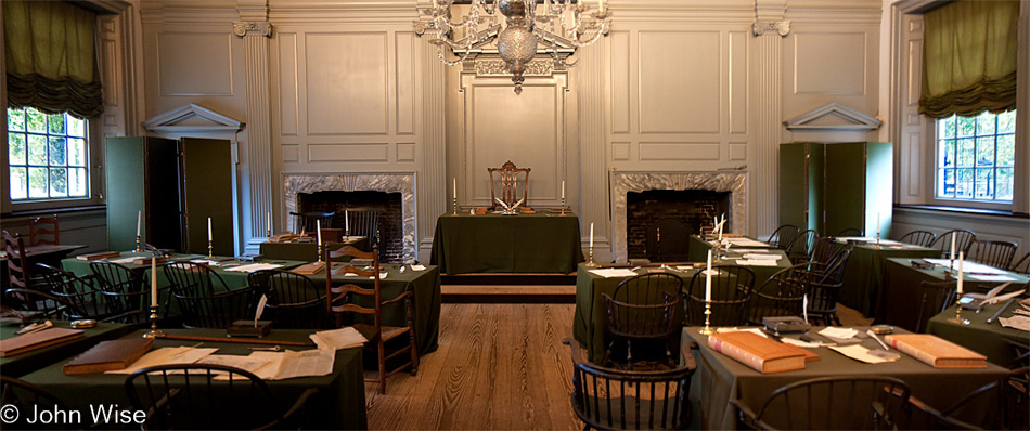 The room where both the Declaration of Independence and the Constitution of the United States were signed in Philadelphia, Pennsylvania