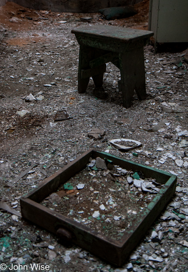 Inside a crumbling jail cell at Eastern State Penitentiary in Philadelphia, Pennsylvania