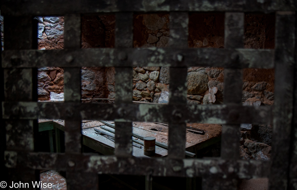 Inside a crumbling jail cell at Eastern State Penitentiary in Philadelphia, Pennsylvania