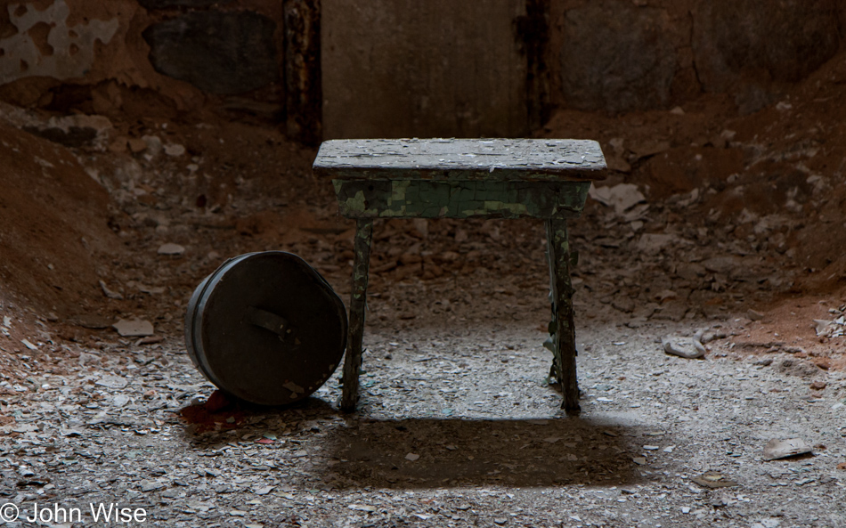 Inside a crumbling jail cell at Eastern State Penitentiary in Philadelphia, Pennsylvania