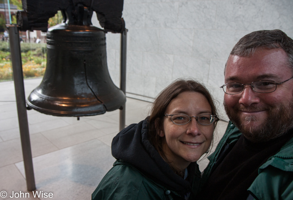 Caroline Wise and John Wise at the Liberty Bell in Philadelphia, Pennsylvania