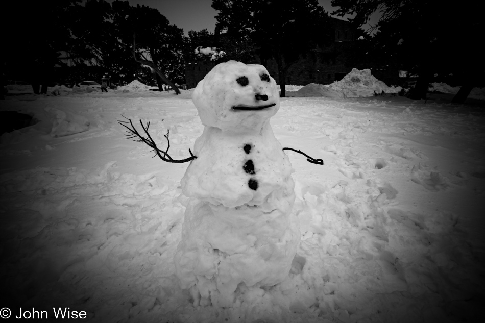 A snowman standing sentry on the Rim Trail at the Grand Canyon National Park on December 12, 2009