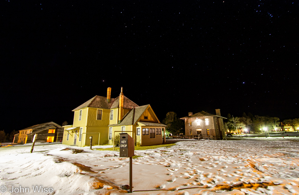 Mammoth Hot Springs Hotel area at night in Yellowstone National Park January 2010