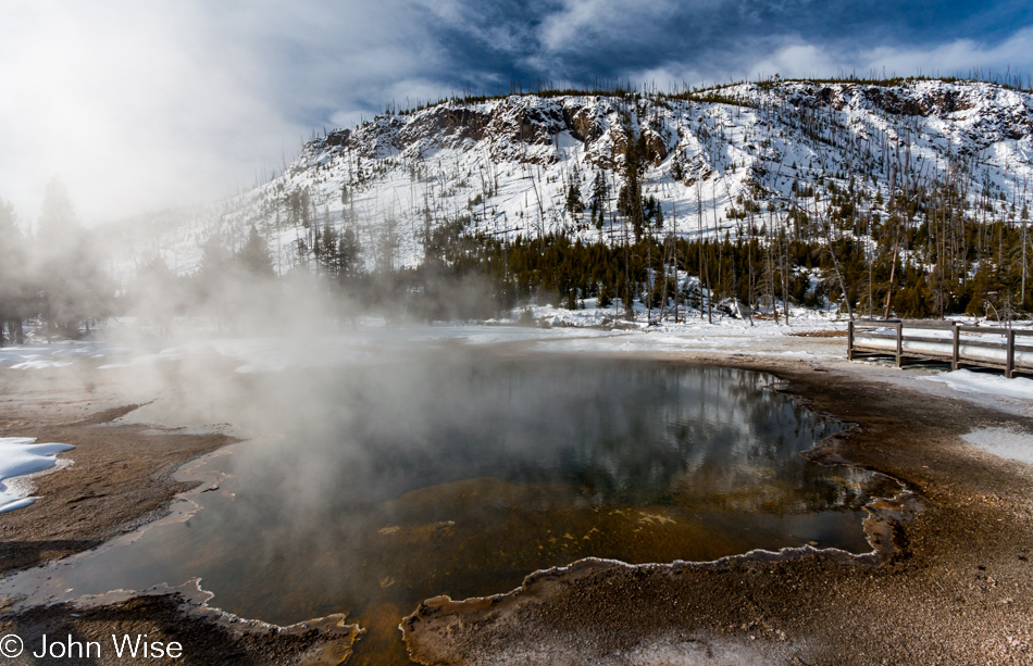 Emerald Pool on a wintery day on the Black Sand Basin in Yellowstone National Park January 2010