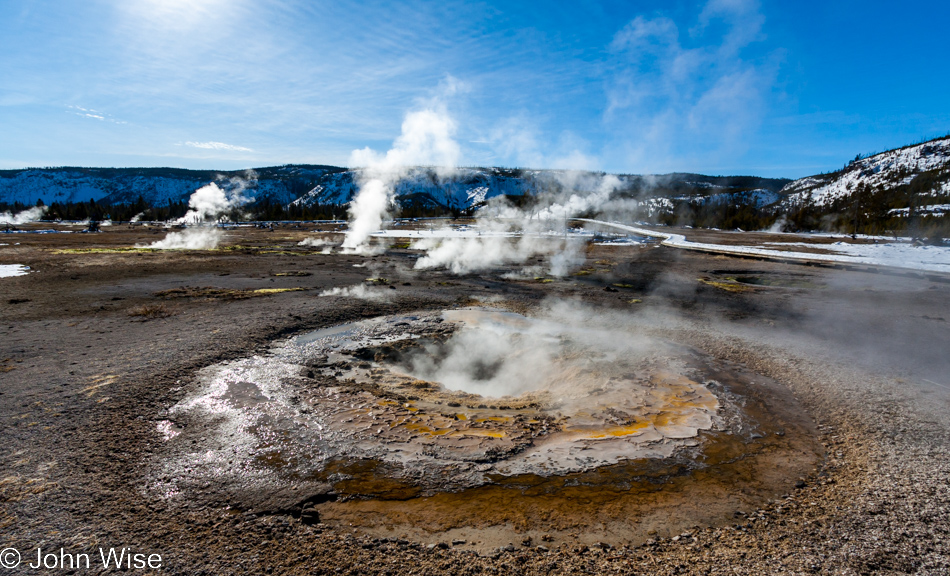 Various thermal features at Biscuit Basin in Yellowstone National Park January 2010