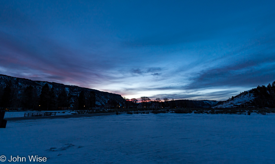 Twilight the morning of our departure from Mammoth Hot Springs in Yellowstone National Park January 2010